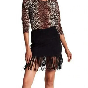 Joie Lozita Goat Leather Fringe Mini Skirt Black Caviar Western Halloween